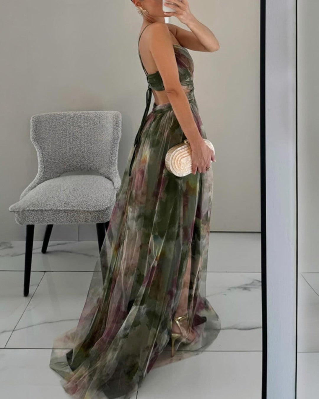 Alessandra | Abito maxi floreale in chiffon