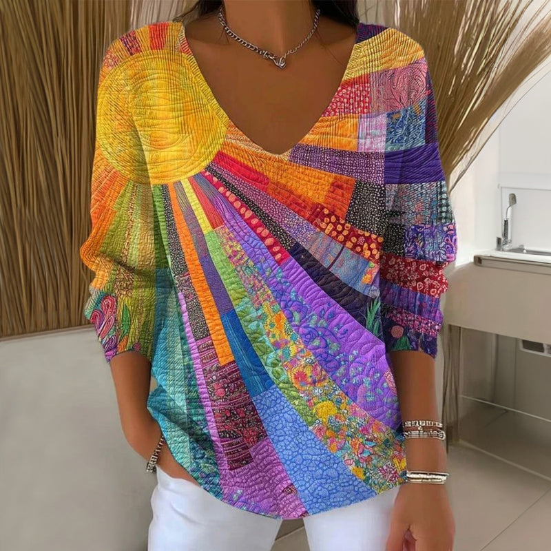 Aurora | Blusa artistica con stampa patchwork multicolore