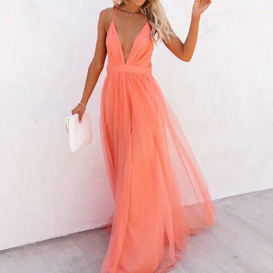 Valentina | Abito maxi fluido con schiena scoperta