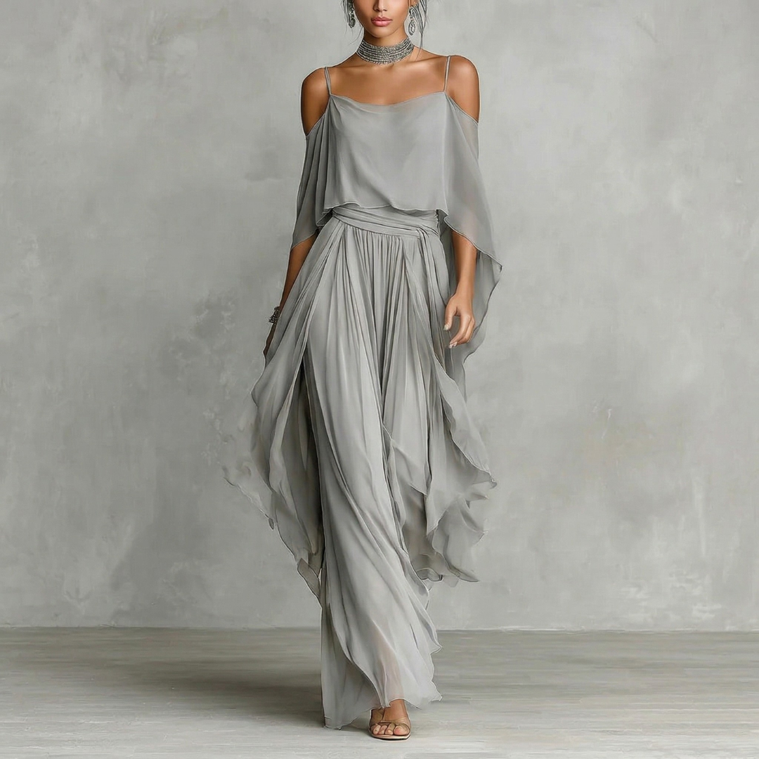 Isabela | Completo fluido grigio con top leggero e pantaloni eleganti