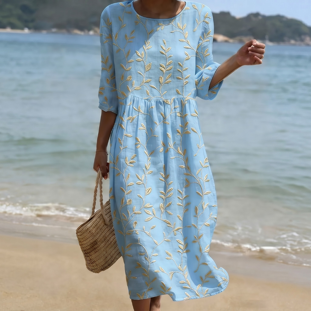 Allegra | Abito midi con ricami botanici eleganti