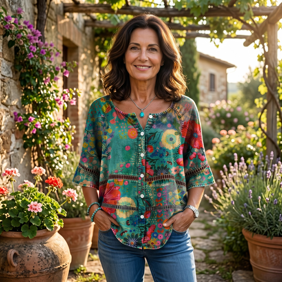 Serena | Blusa elegante con stampa floreale artistica