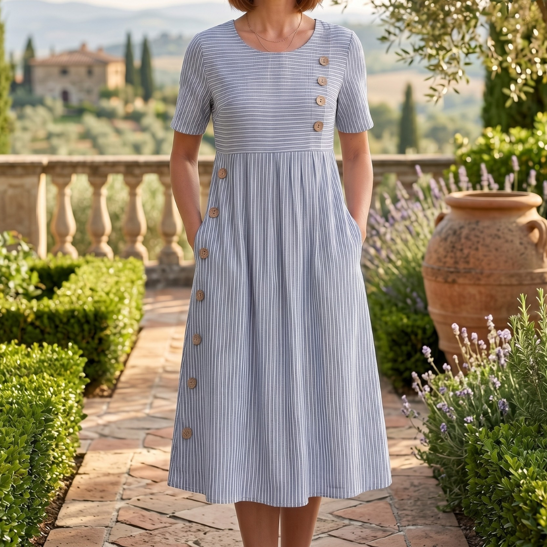 Giulia | Abito midi a righe con bottoni decorativi