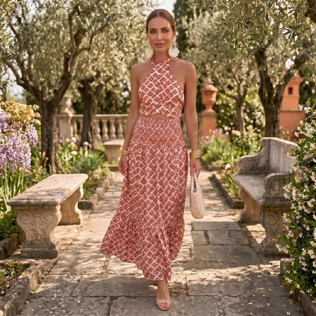 Chiara | Completo elegante con top incrociato e gonna fluida