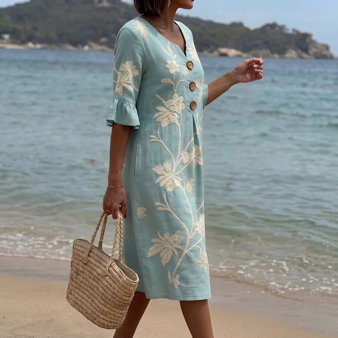 Giada | Abito midi floreale con bottoni decorativi