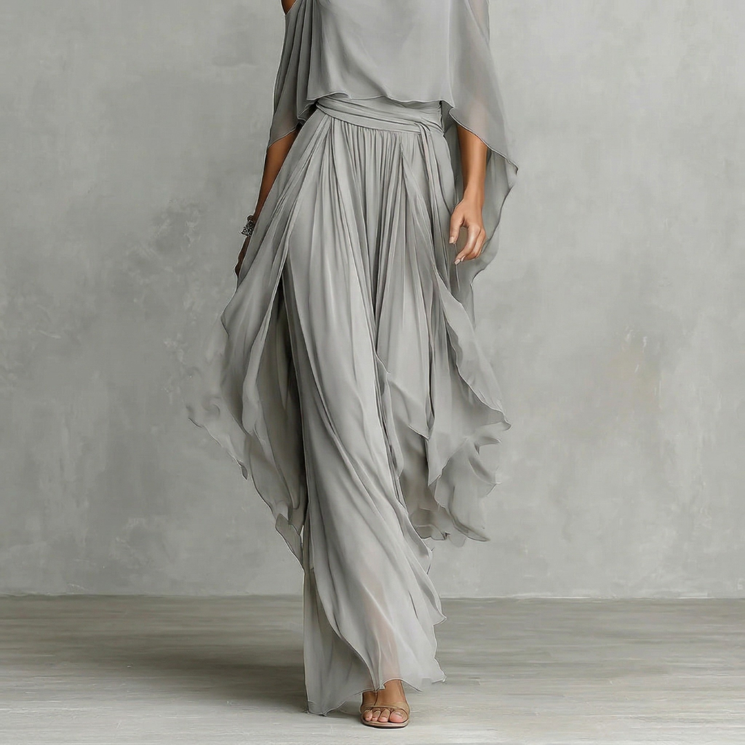 Isabela | Completo fluido grigio con top leggero e pantaloni eleganti