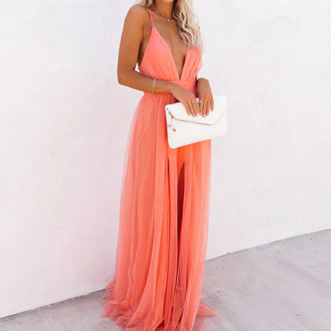 Valentina | Abito maxi fluido con schiena scoperta