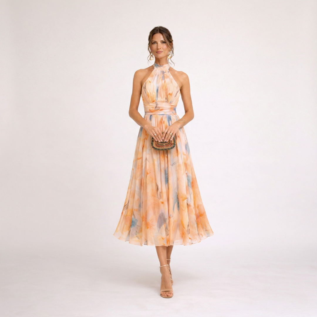 Camilla – Abito halter con stampa ad acquerello