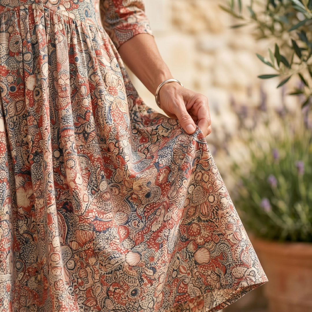 Silvia | Abito midi stampato con scollo a V