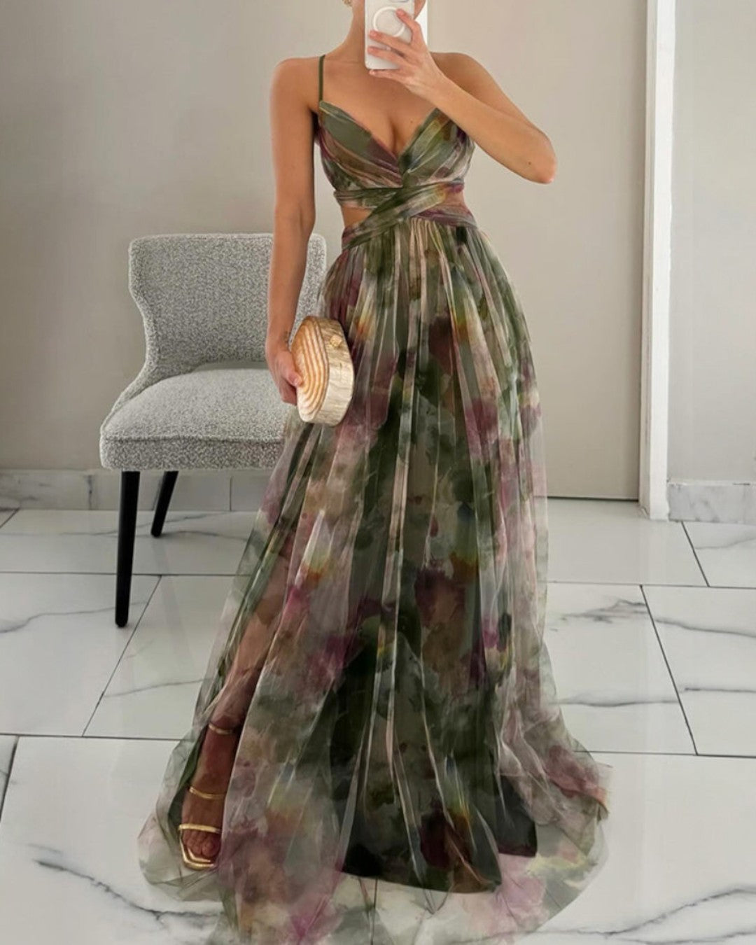 Alessandra | Abito maxi floreale in chiffon
