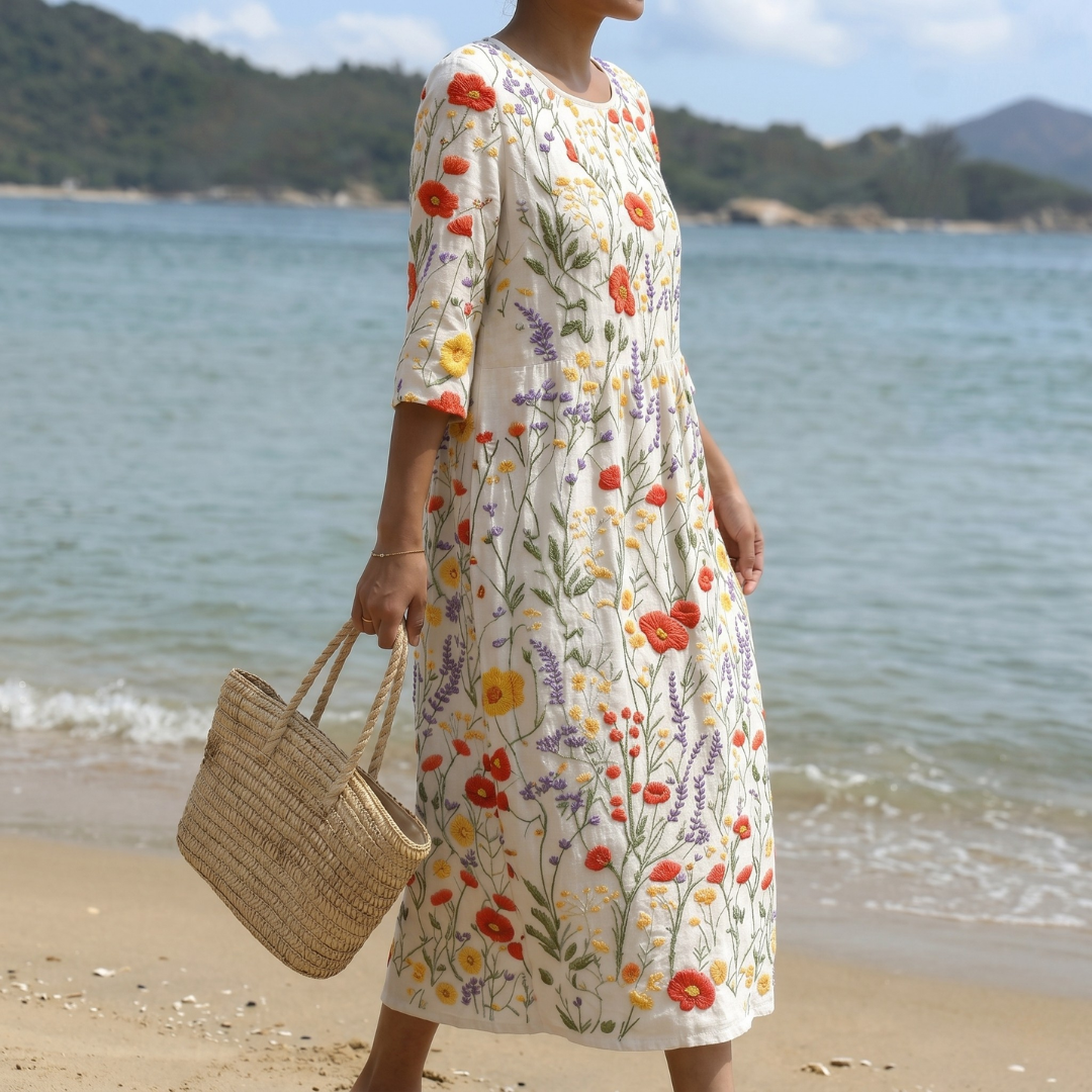 Ginevra | Abito midi con stampa floreale di campo