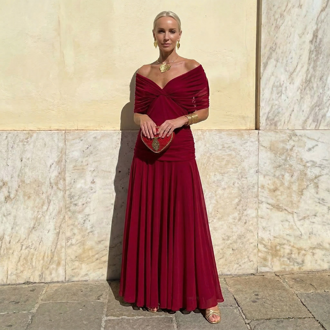 Louise™ – Abito lungo elegante con scollo a V e vestibilità fluida