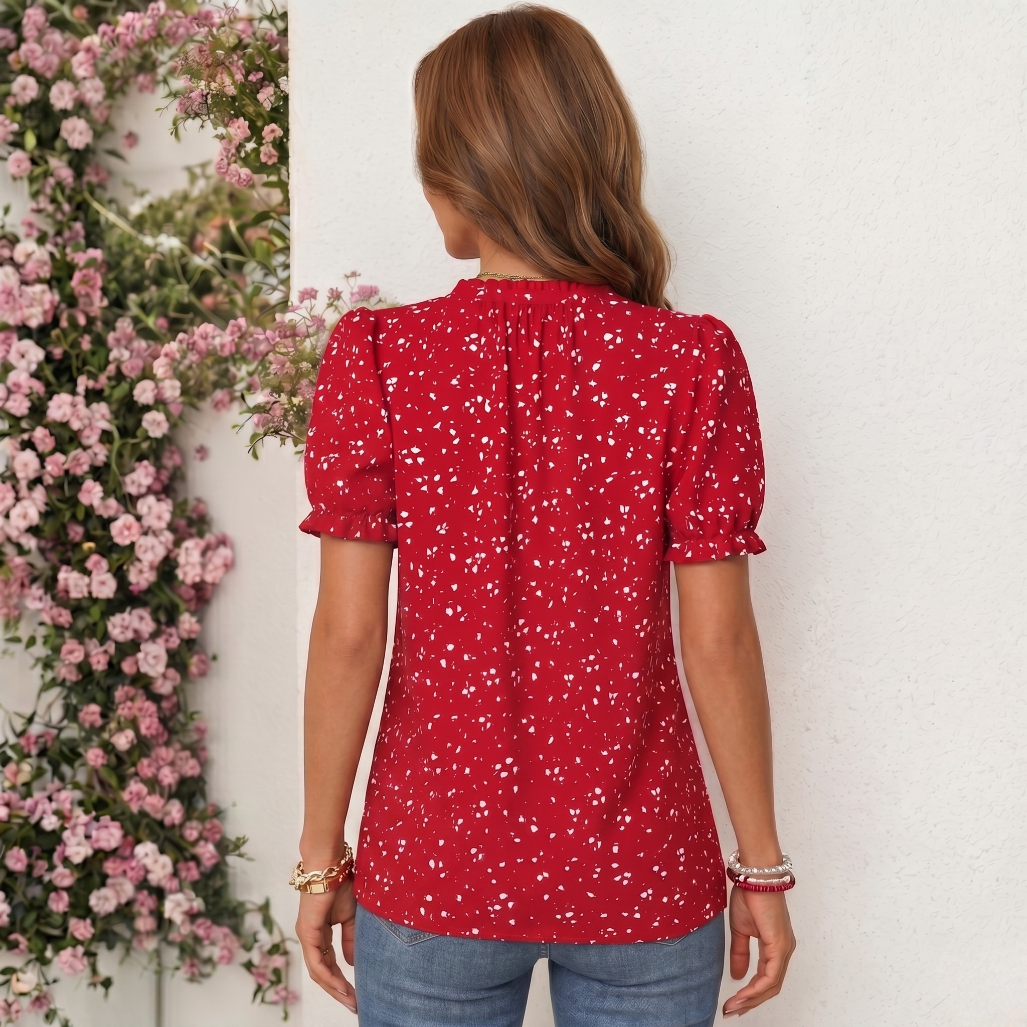 Rosanna | Blusa elegante a pois con bottoni decorativi