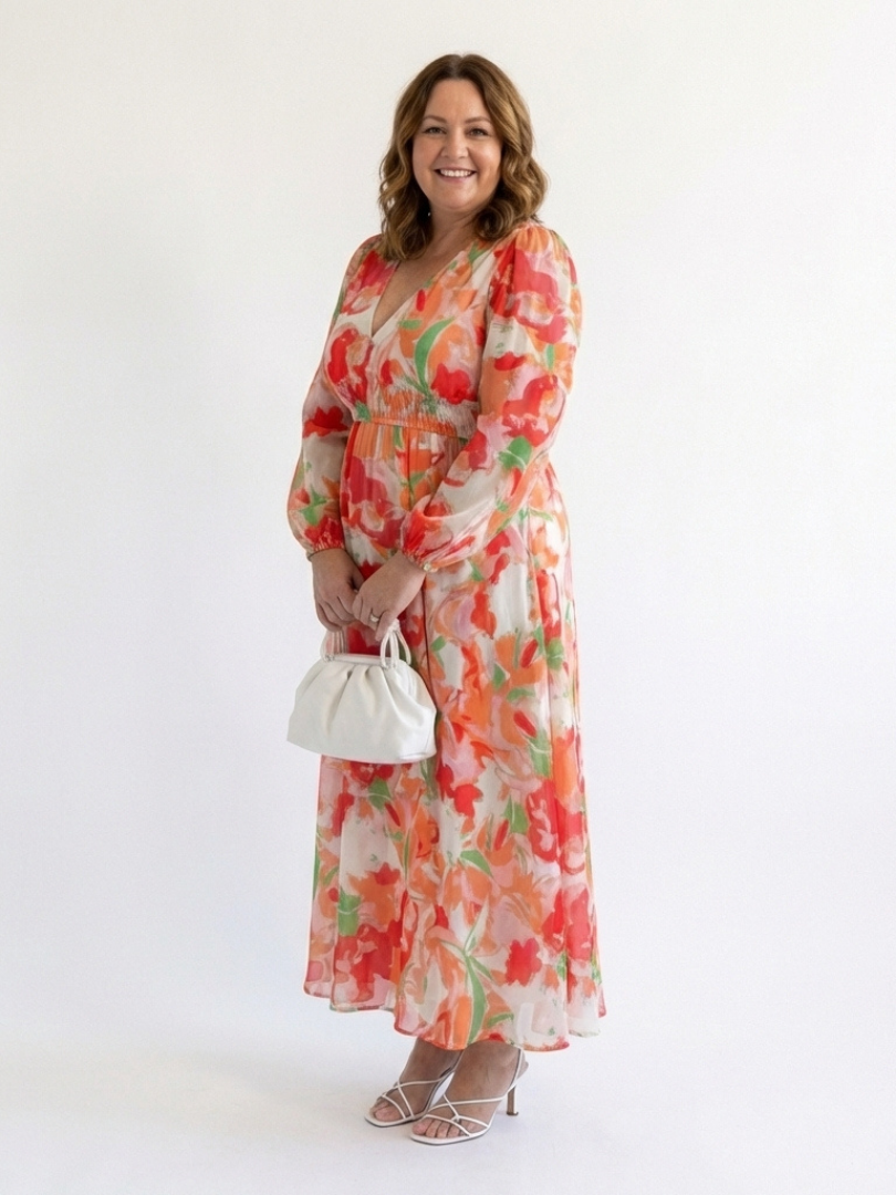 Ginevra | Abito maxi floreale con maniche lunghe