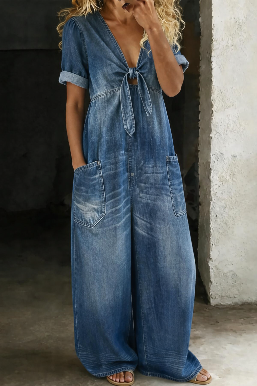 Chiara | Tuta ampia in denim con dettaglio annodato