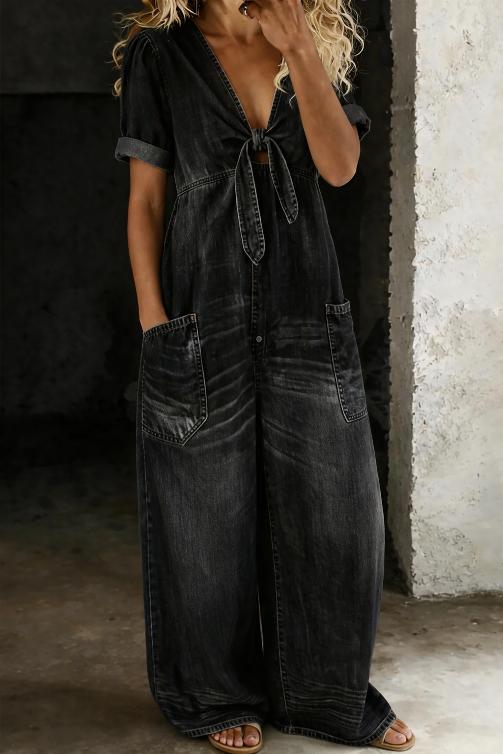 Chiara | Tuta ampia in denim con dettaglio annodato
