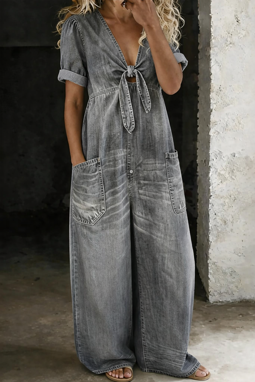 Chiara | Tuta ampia in denim con dettaglio annodato