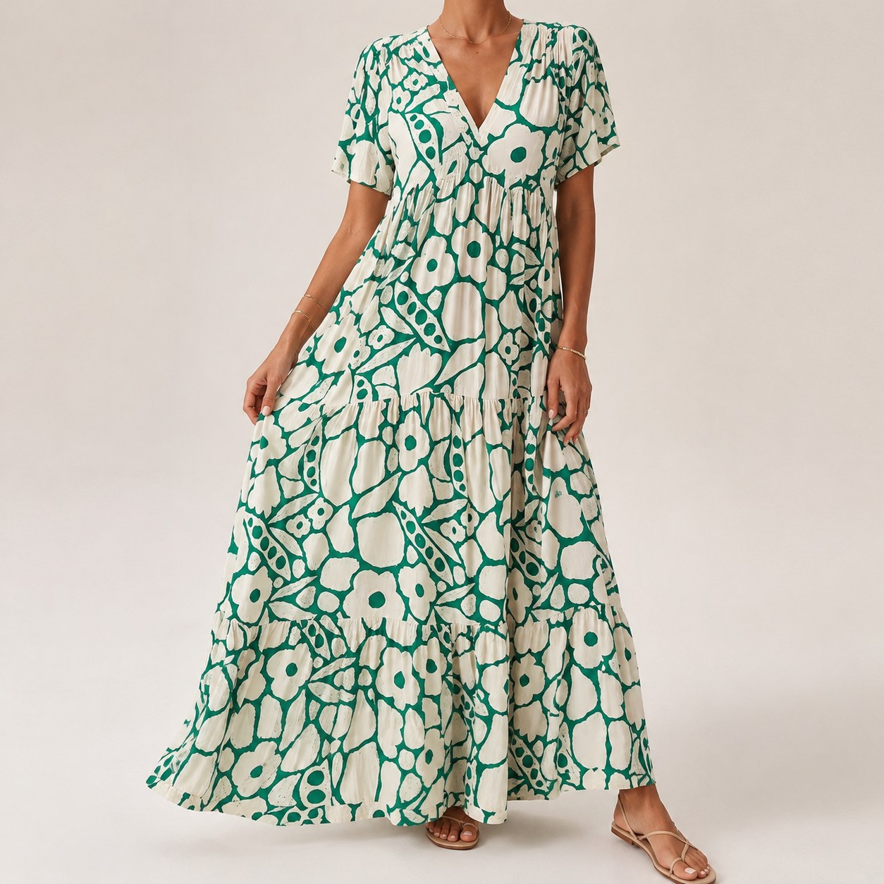 Clara | Abito maxi con stampa botanica