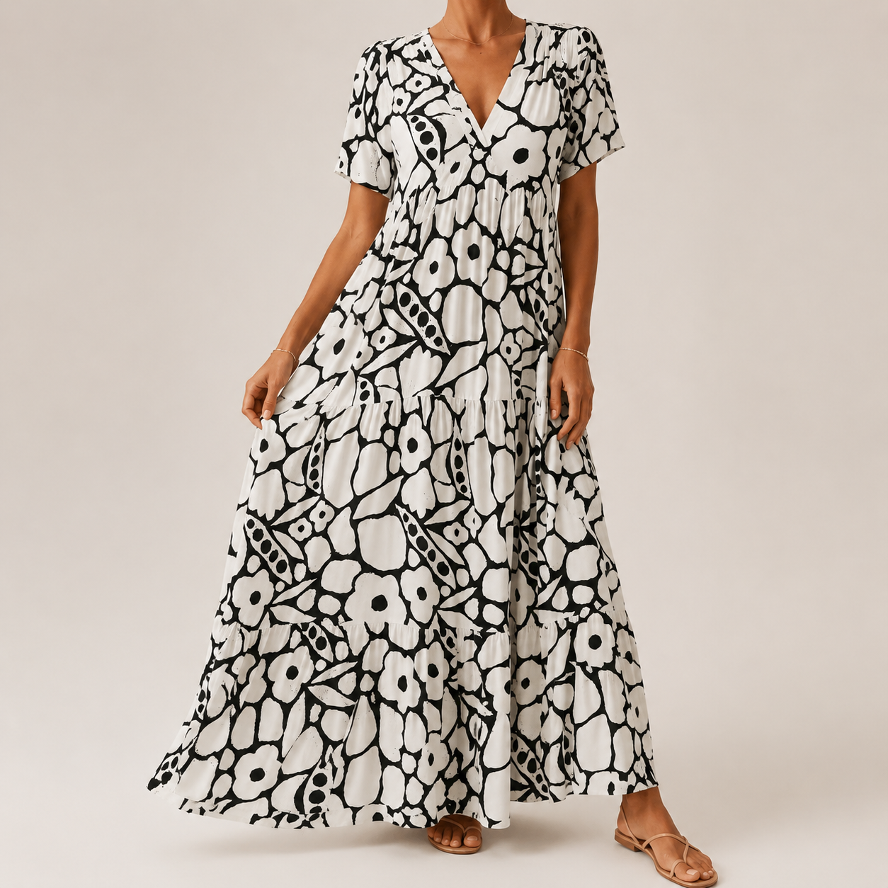 Clara | Abito maxi con stampa botanica
