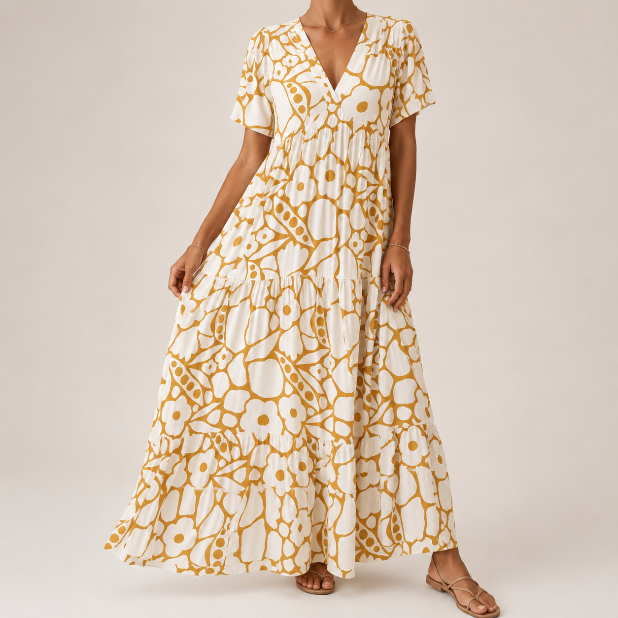 Clara | Abito maxi con stampa botanica