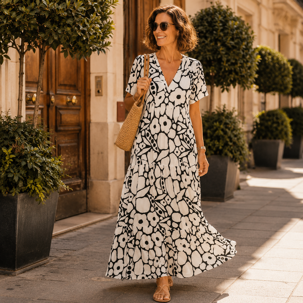 Clara | Abito maxi con stampa botanica