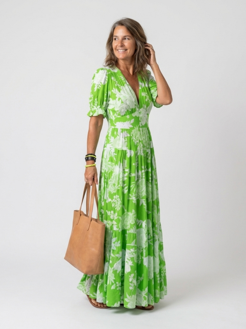 Giada | Abito maxi floreale con vita arricciata