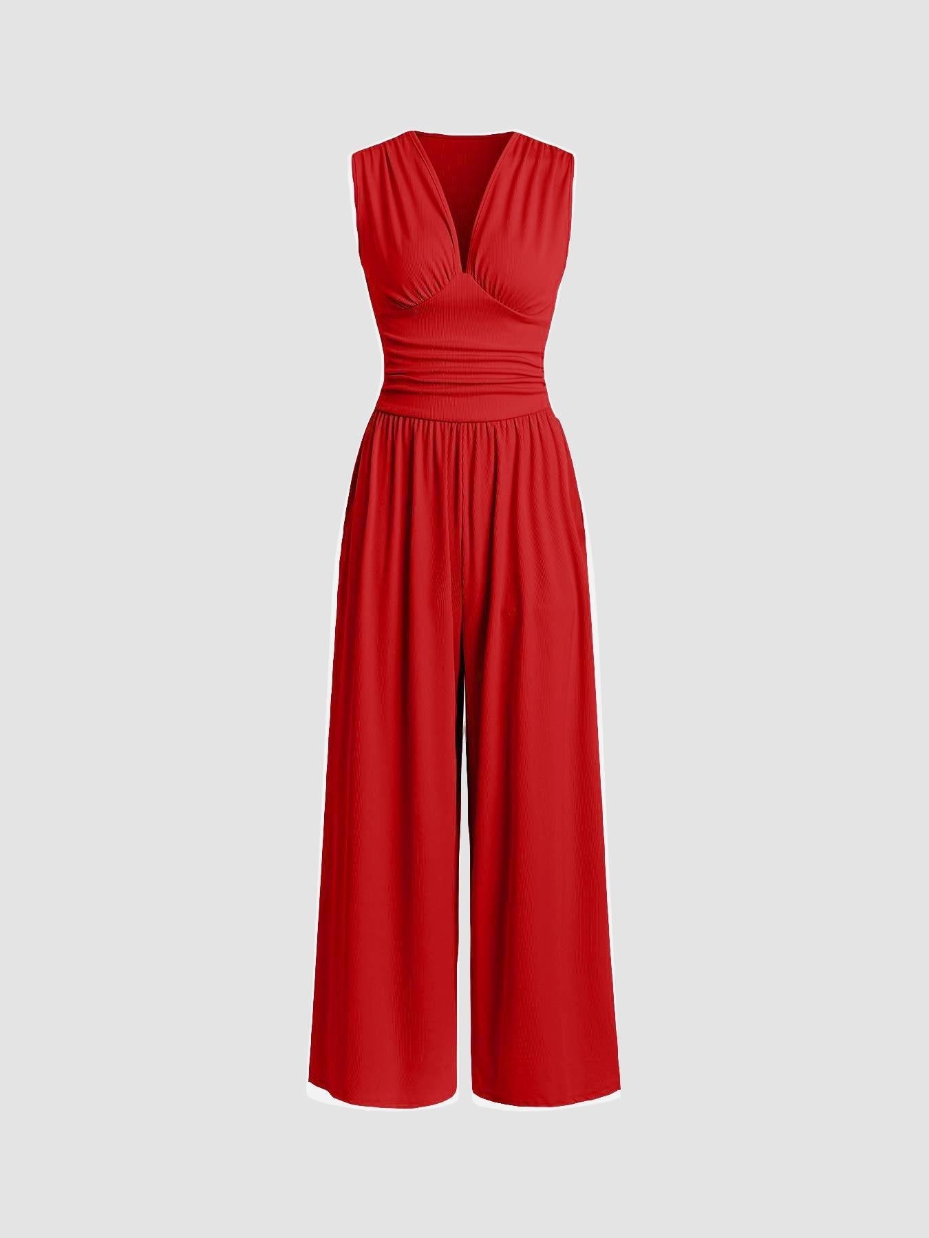 Alessandra | Tuta elegante con scollo a V e gamba ampia