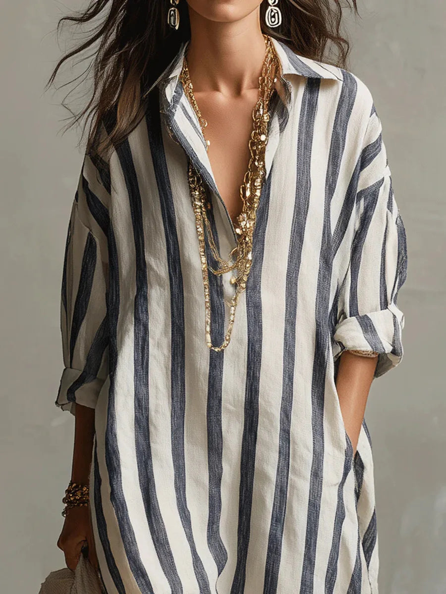 Martina | Abito camicia a righe dalla linea fluida