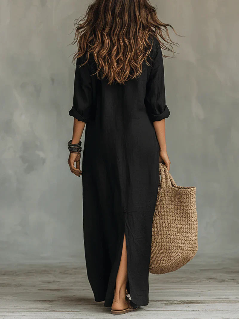 Chiara | Abito maxi camicia dalla linea fluida