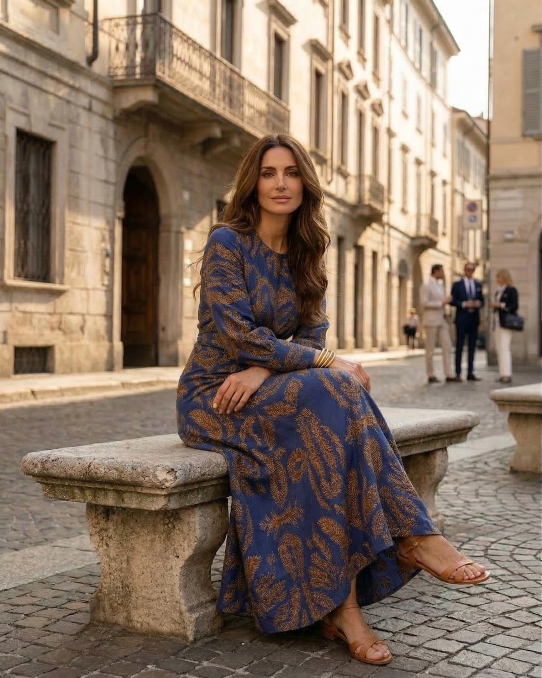 Isadora™ – Abito Midi Elegante con Nodo in Vita e Stampa Artistica