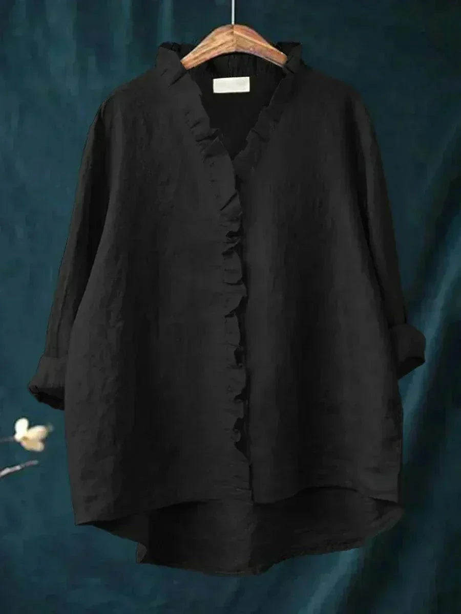 Isabella | Blusa in misto lino con volant delicato