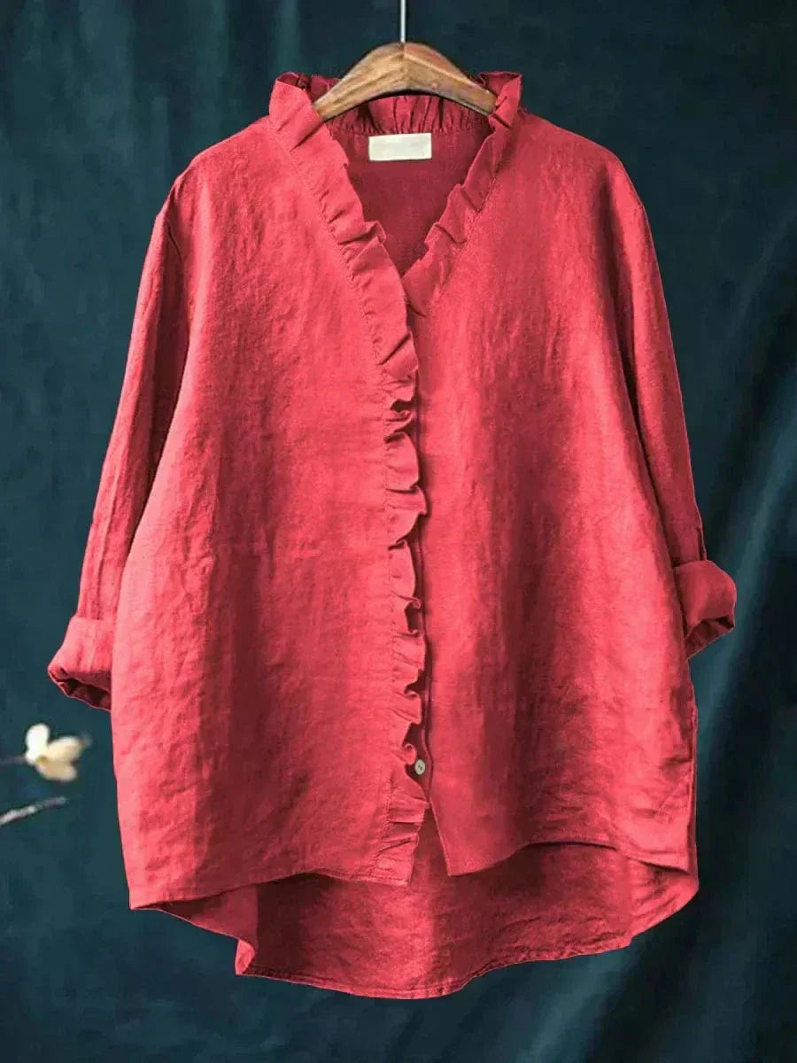 Isabella | Blusa in misto lino con volant delicato