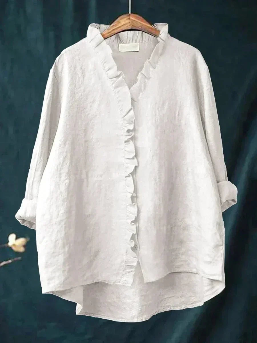 Isabella | Blusa in misto lino con volant delicato