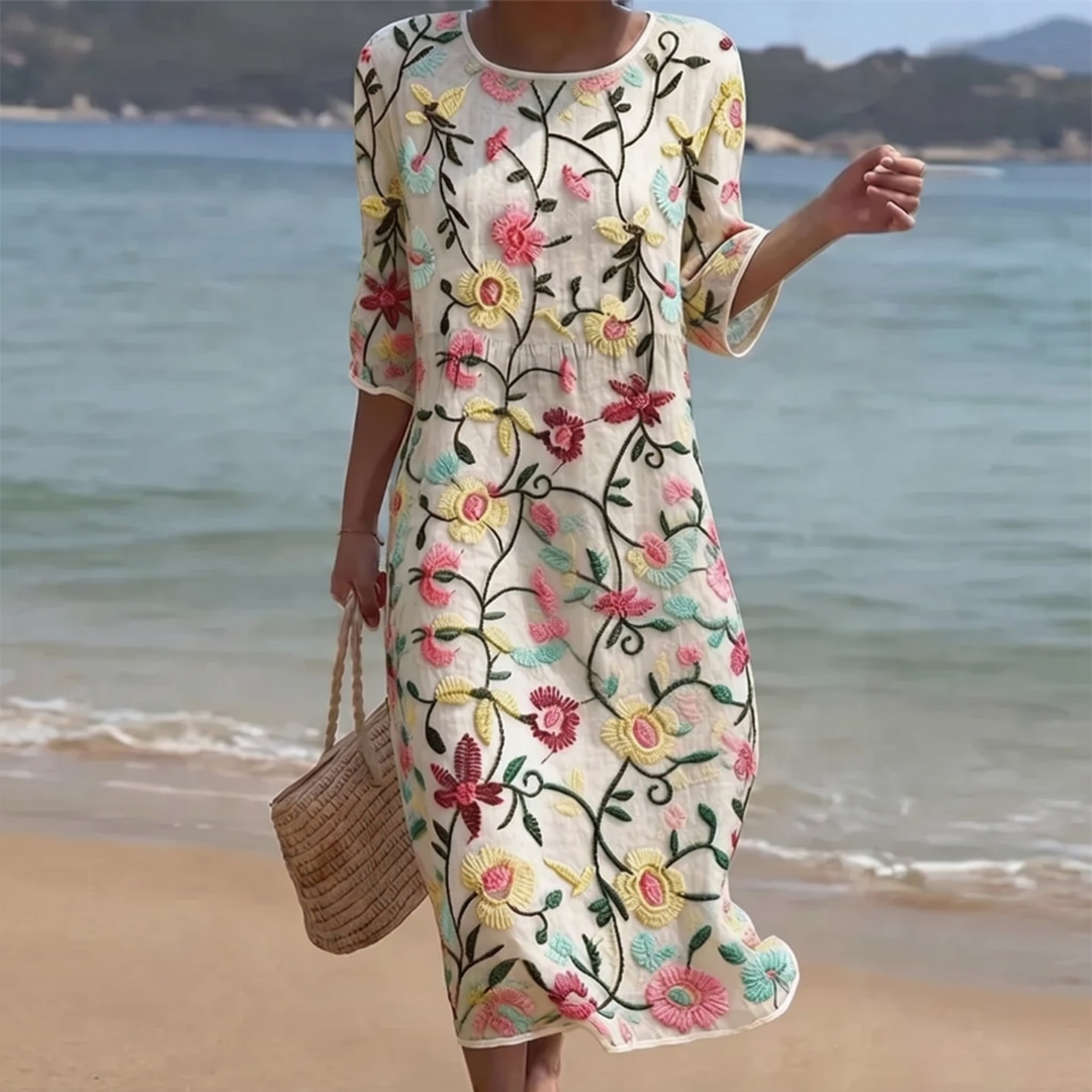 Camilla | Abito midi con ricami floreali