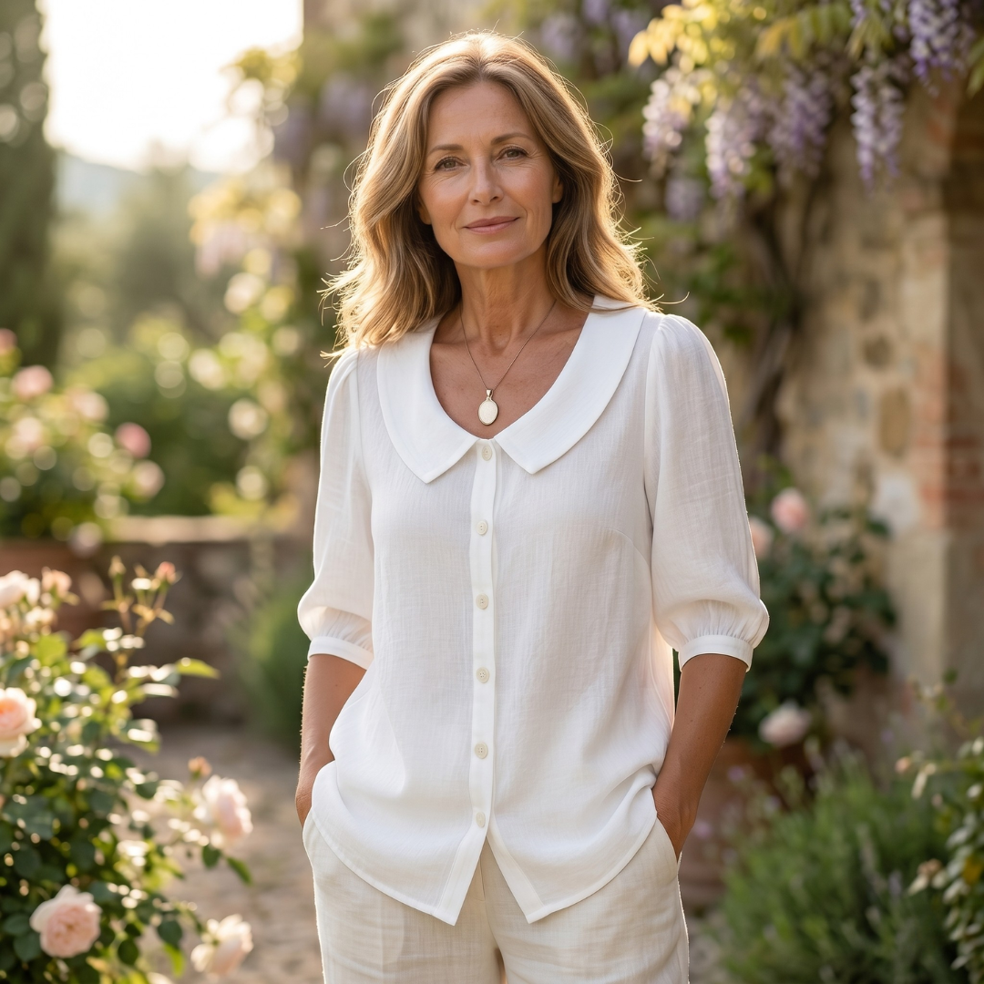 Alessia | Blusa elegante in cotone leggero con colletto arrotondato