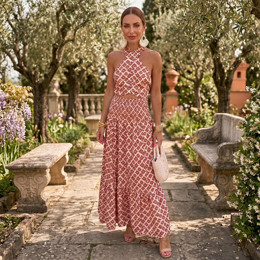 Chiara | Completo elegante con top incrociato e gonna fluida