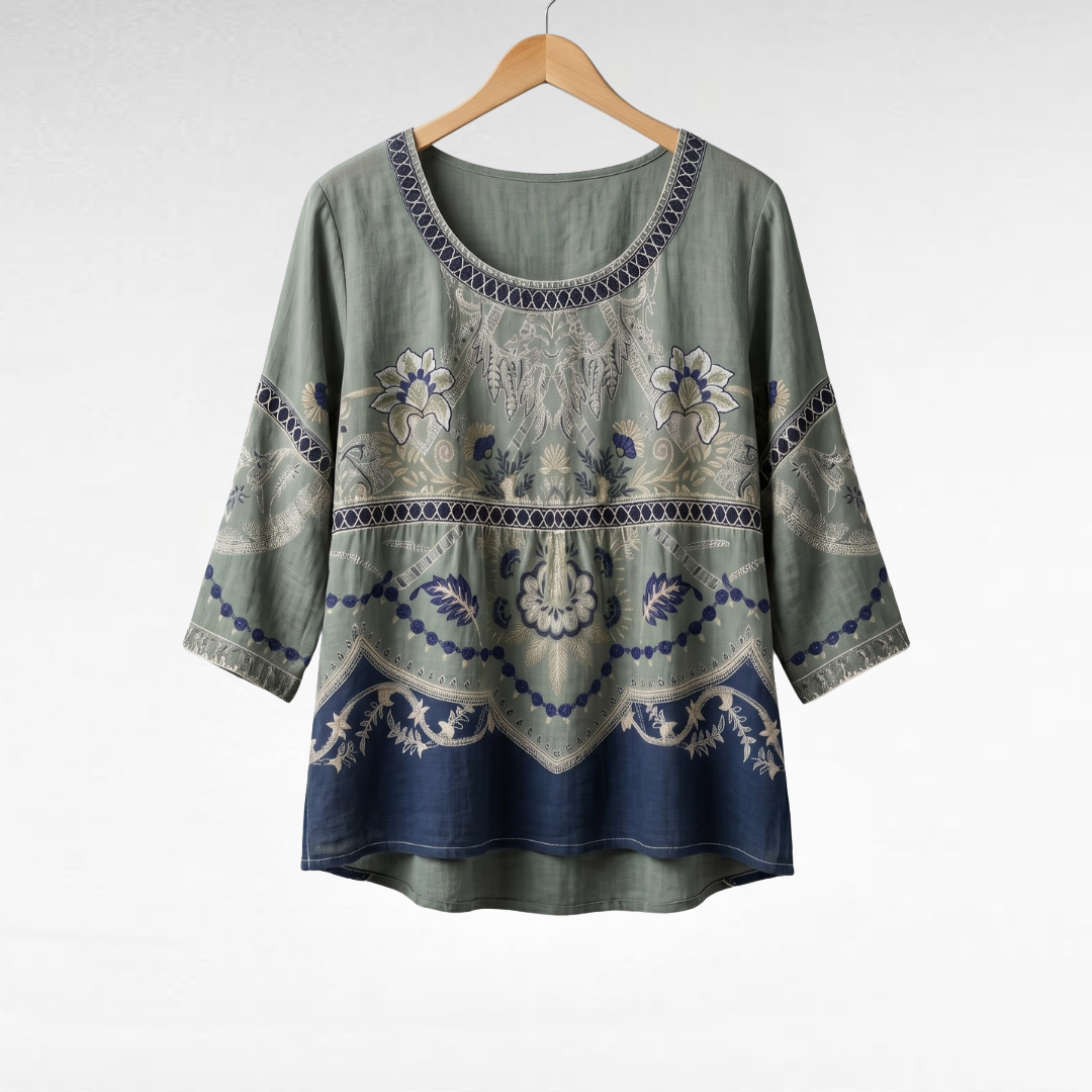 Luciana | Blusa elegante in lino con stampa floreale