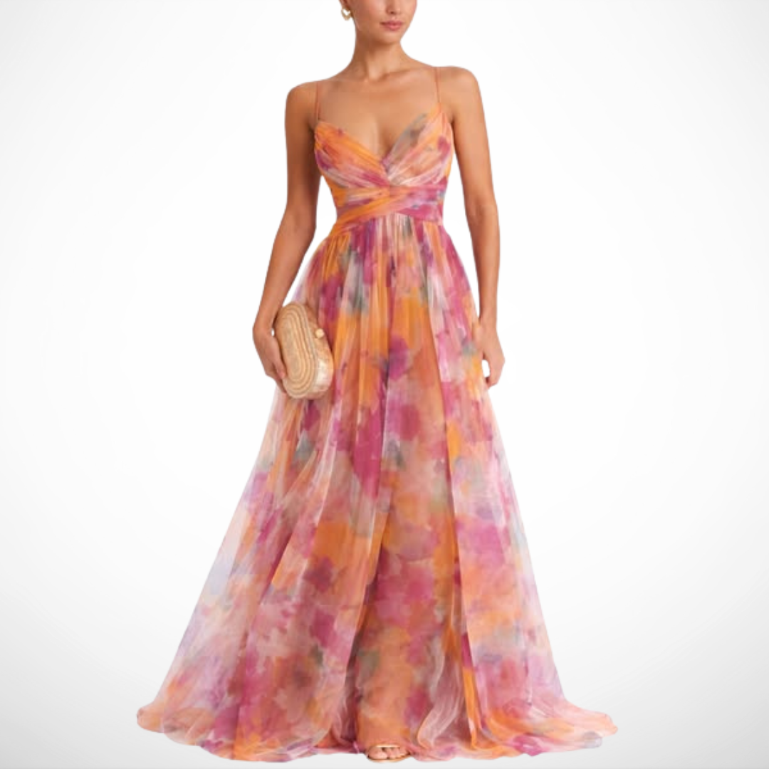 Alessandra | Abito maxi floreale in chiffon
