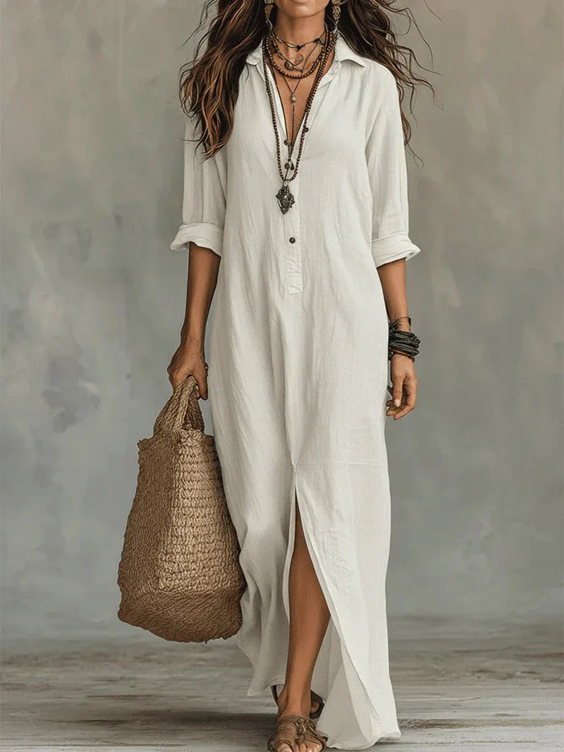 Chiara | Abito maxi camicia dalla linea fluida