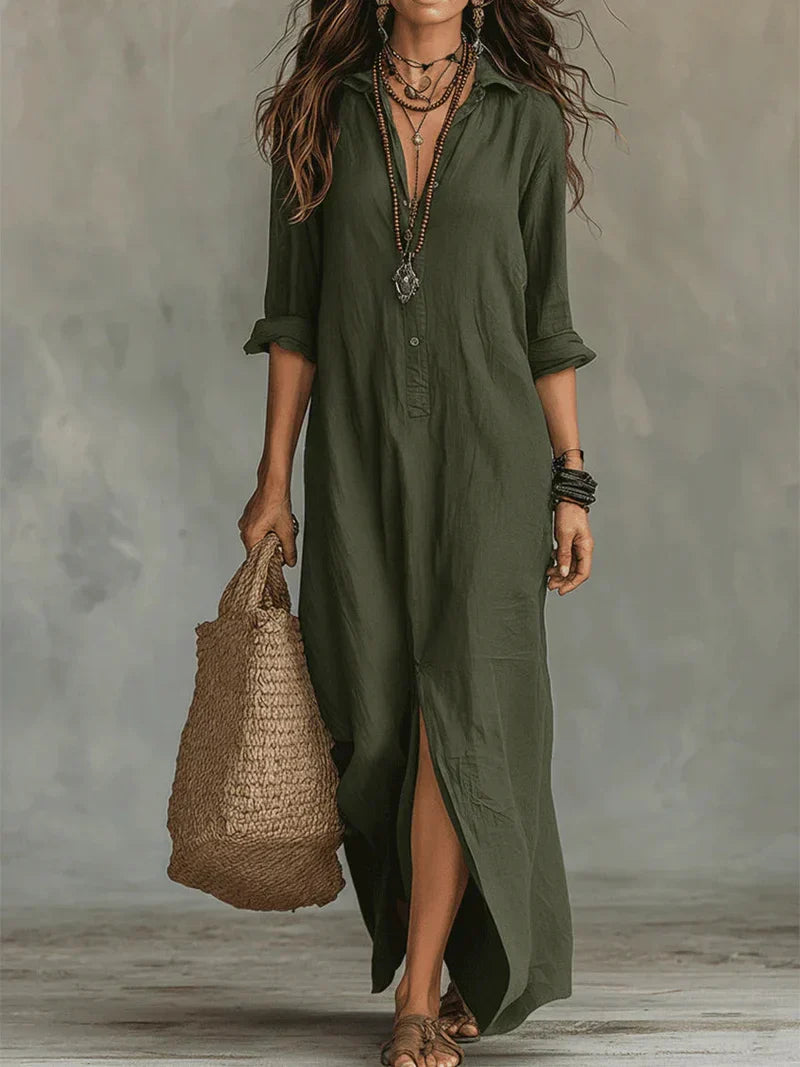 Chiara | Abito maxi camicia dalla linea fluida
