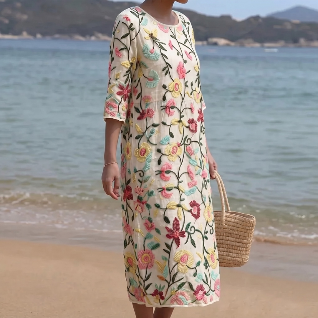 Camilla | Abito midi con ricami floreali