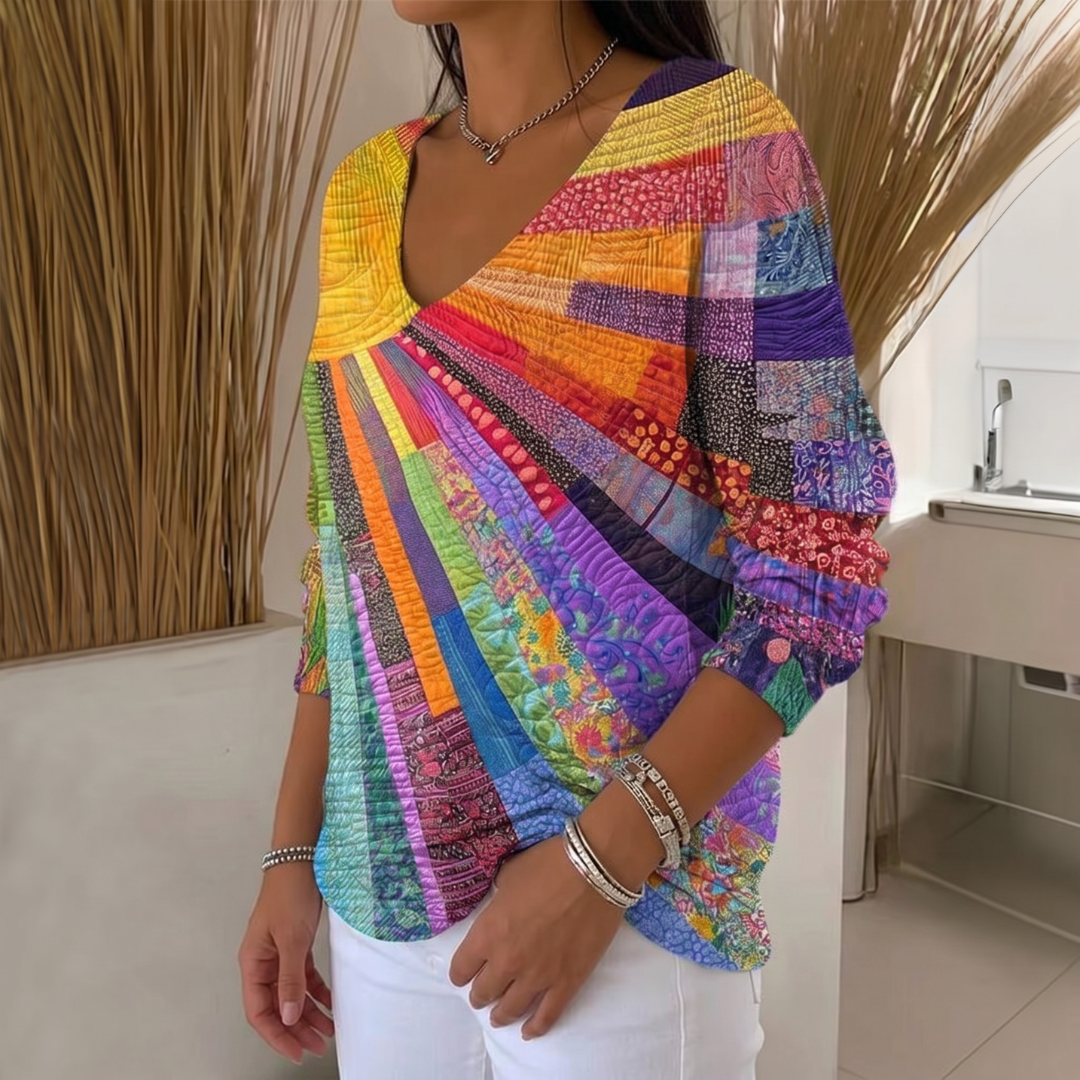 Aurora | Blusa artistica con stampa patchwork multicolore