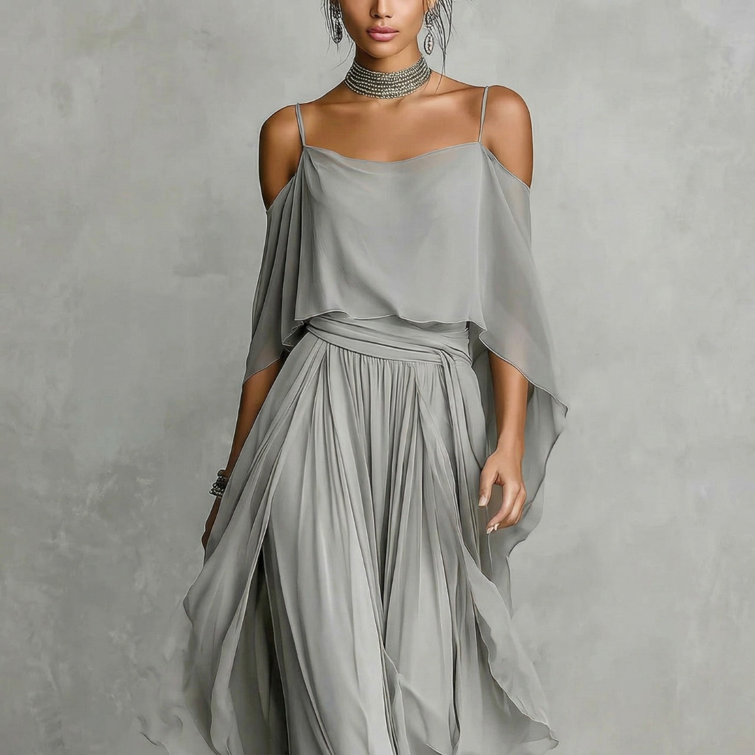 Isabela | Completo fluido grigio con top leggero e pantaloni eleganti