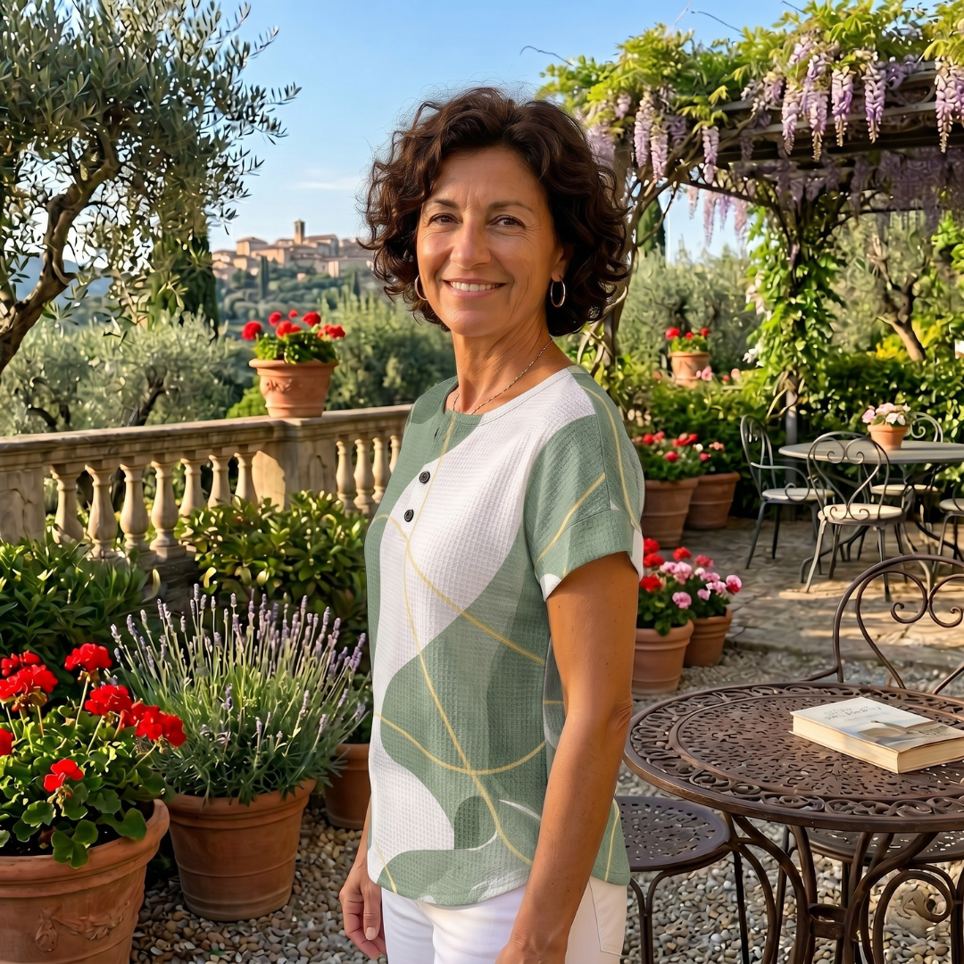 Elvira | Blusa morbida con stampa artistica elegante