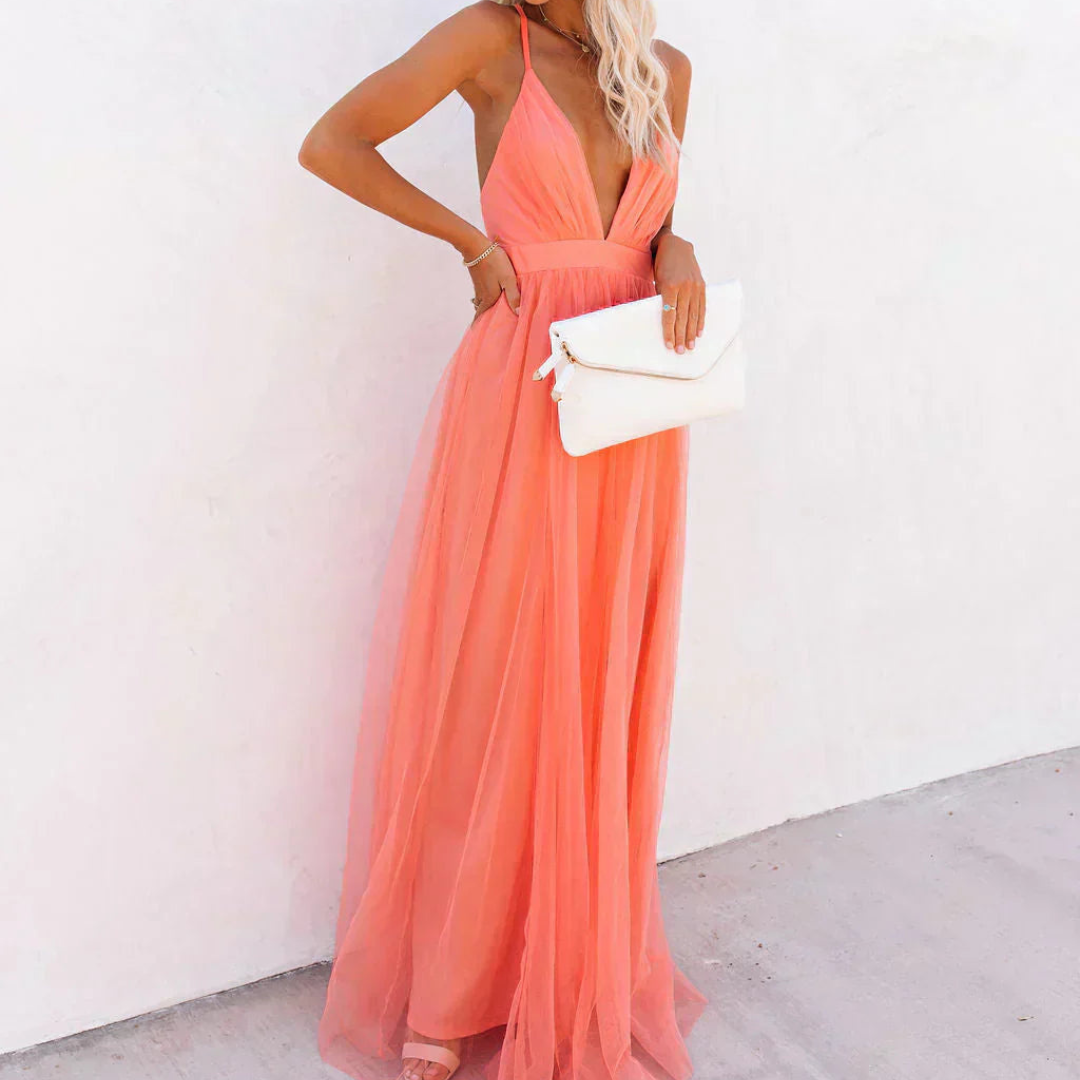 Valentina | Abito maxi fluido con schiena scoperta