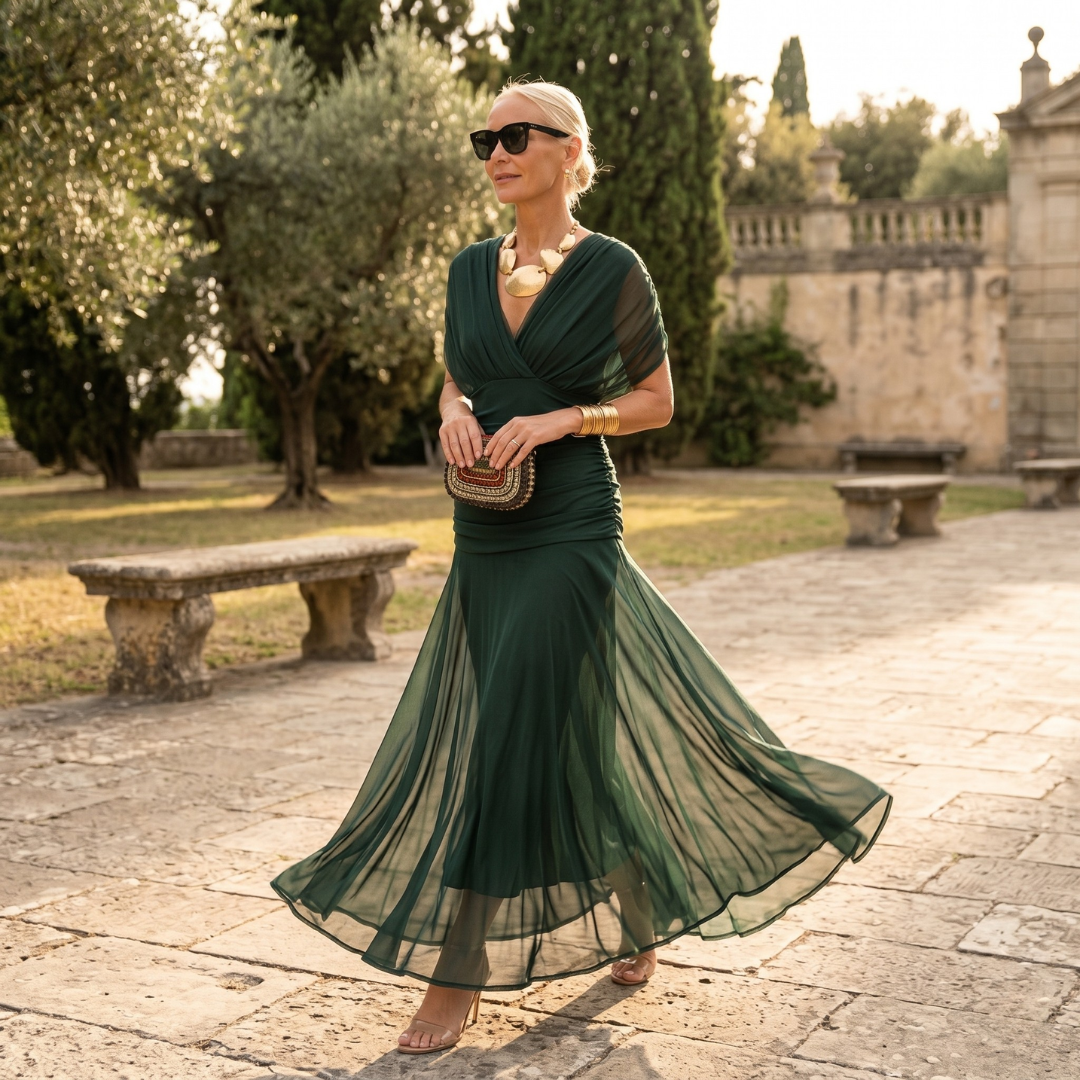 Louise™ – Abito lungo elegante con scollo a V e vestibilità fluida