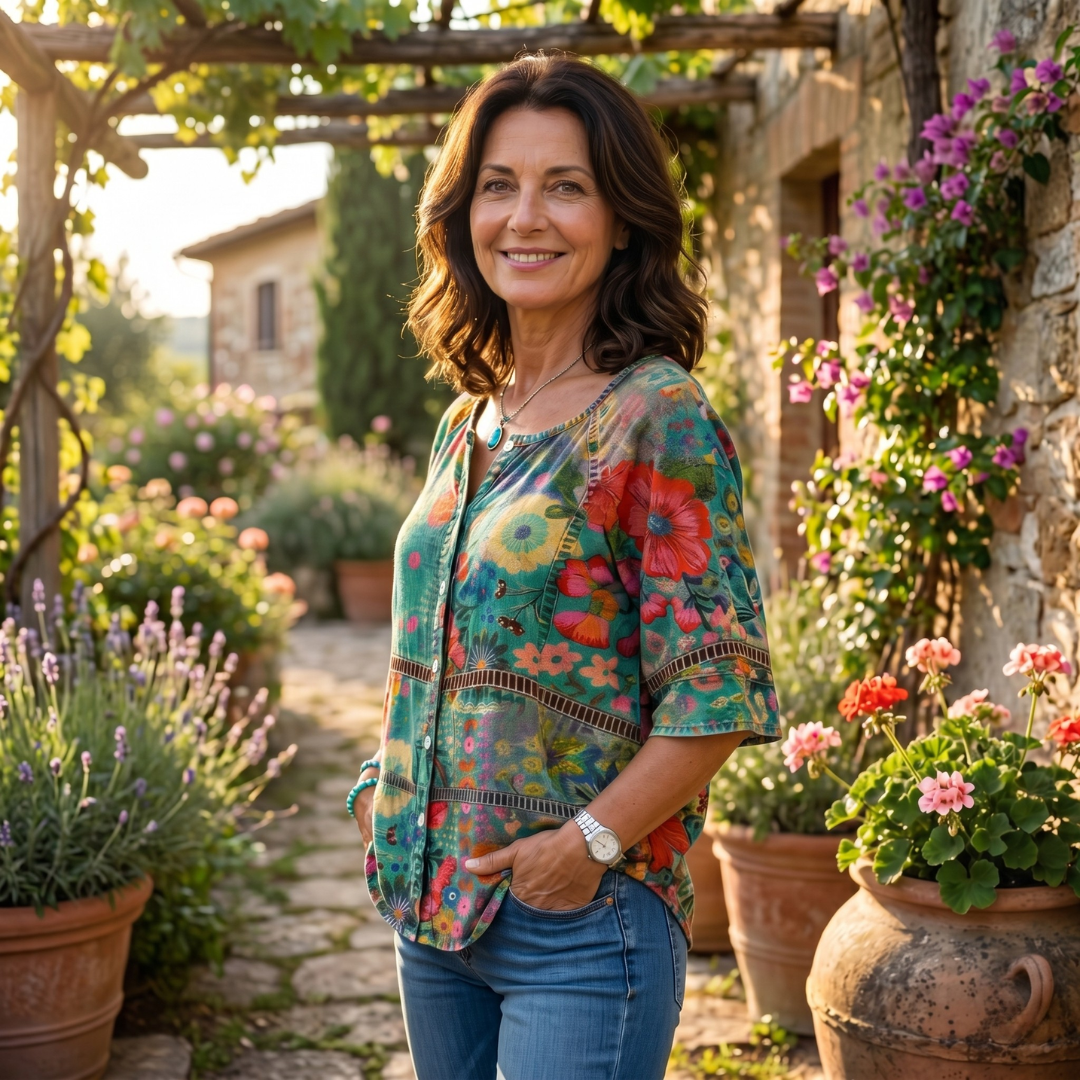 Serena | Blusa elegante con stampa floreale artistica
