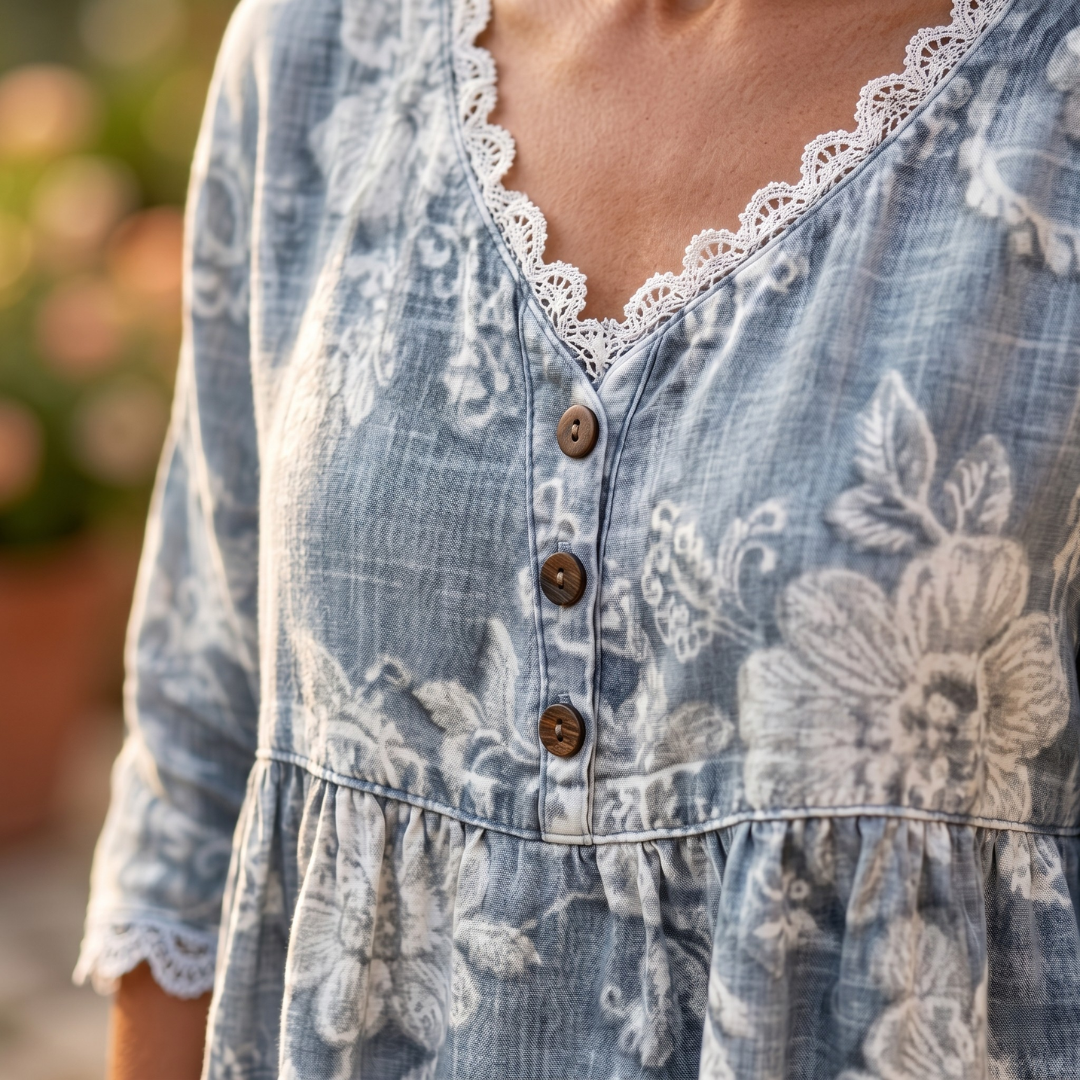 Elena | Blusa elegante con stampa floreale e dettagli in pizzo
