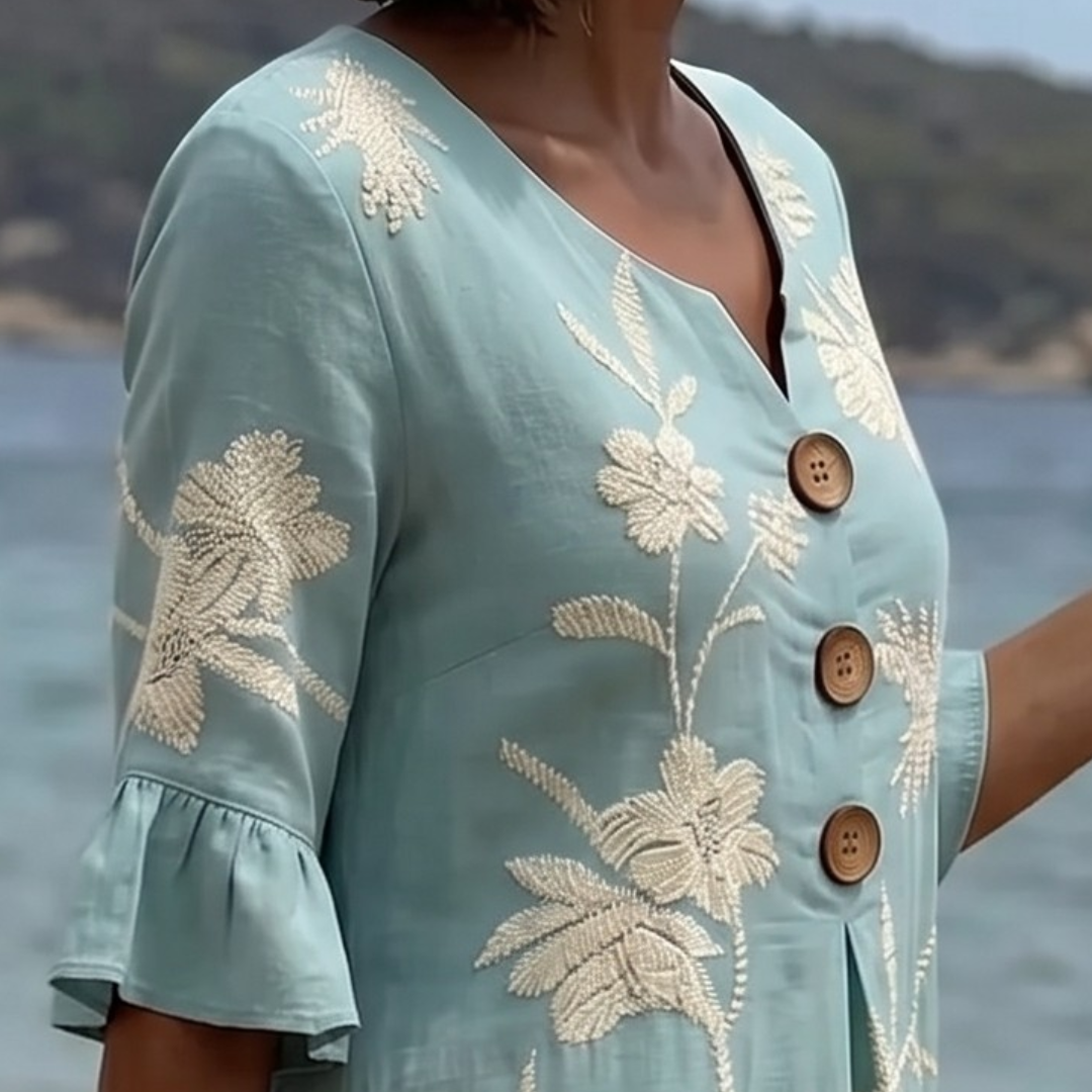 Giada | Abito midi floreale con bottoni decorativi