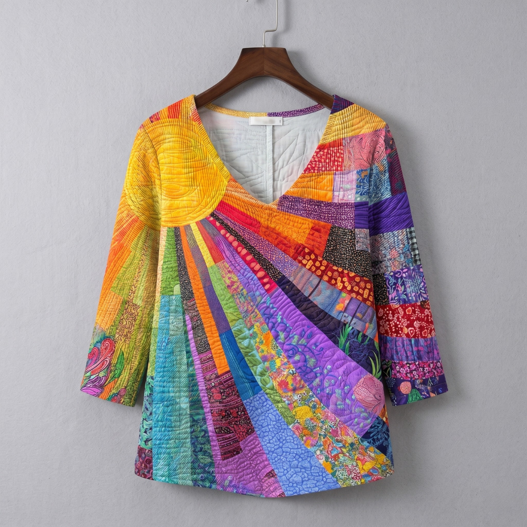 Aurora | Blusa artistica con stampa patchwork multicolore